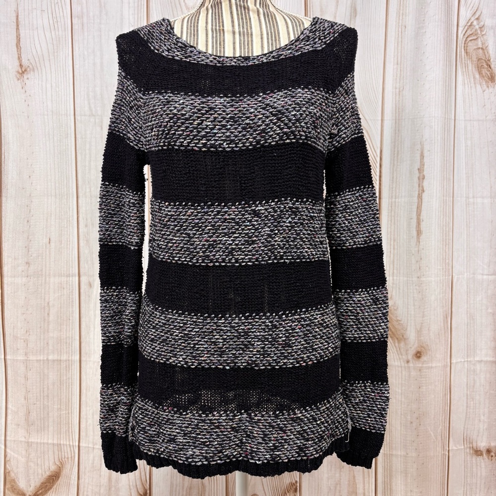 Mudd Knit Sweater Striped Scoop Neck Long Sleeve Black Multicolor Size XS Junior